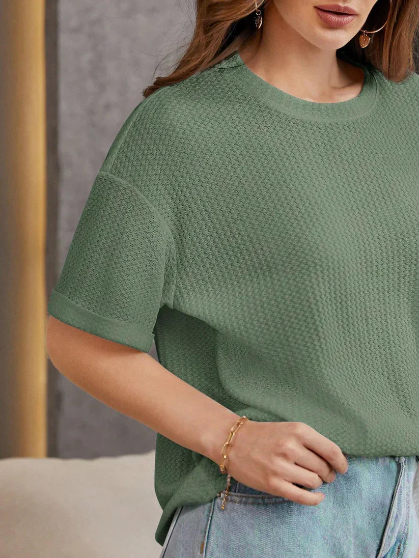 OVERSIZED WAFFLE KNIT FOR WOMEN - OLIVE