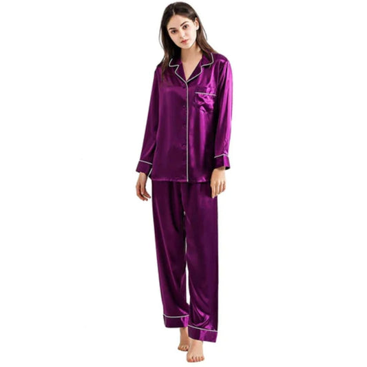 PLAIN SILK NIGHT SUIT - PURPLE