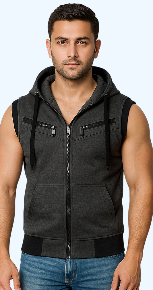 Charcoal Sleeveless Hodded Zipper