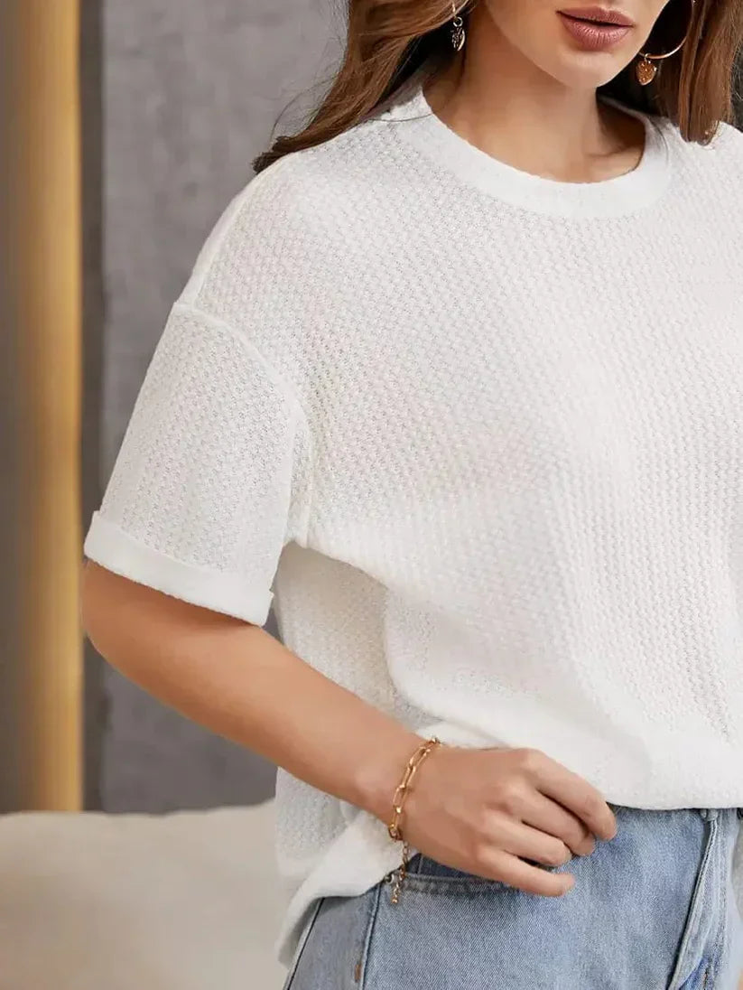 OVERSIZED WAFFLE KNIT FOR WOMEN - WHITE