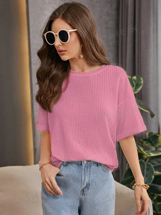 OVERSIZED WAFFLE KNIT FOR WOMEN - PINK
