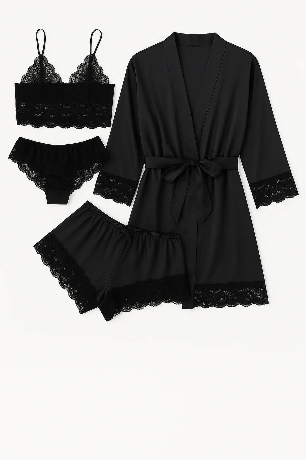 Royal Bridal Silk 4pcs set -  Black