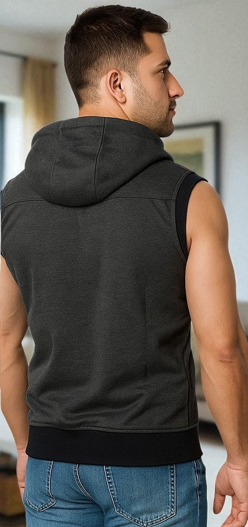 Charcoal Sleeveless Hodded Zipper