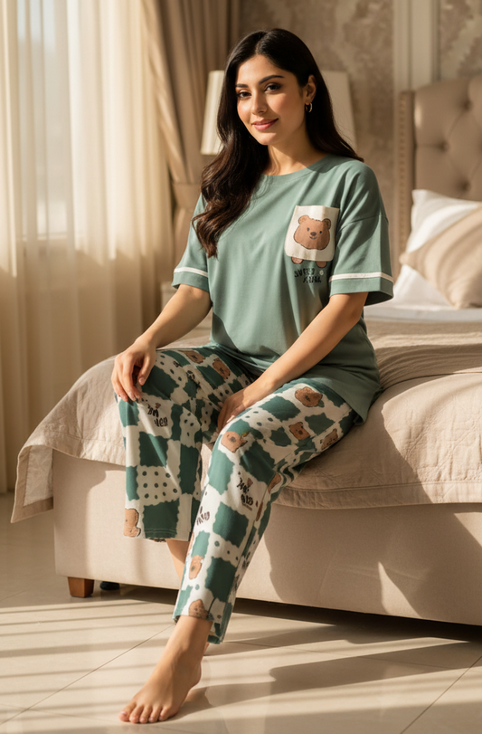 MJ Green Bear Soft Cotton PJ Suit