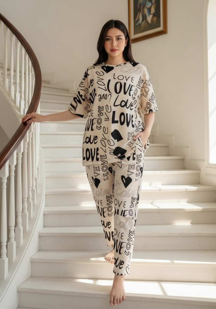 LOVE DROPSHOULDER CREAM - PJ SUIT FOR WOMEN