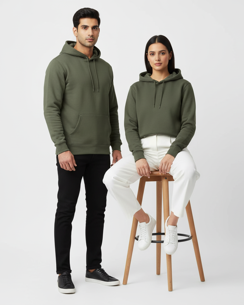 Plain Premium unisex hoodie Fleece olive green