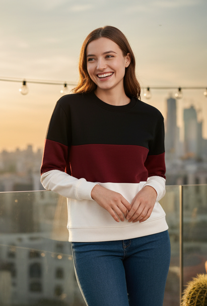 Black Maroon And White Block SweatShirt