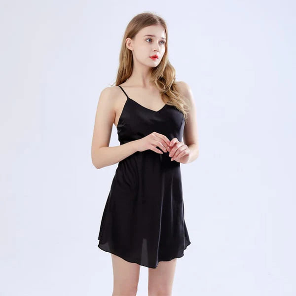 MALAI SILKY NIGHTGOWNS-BLACK