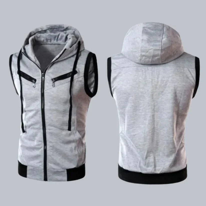 Grey Sleeveless Hodded Zipper