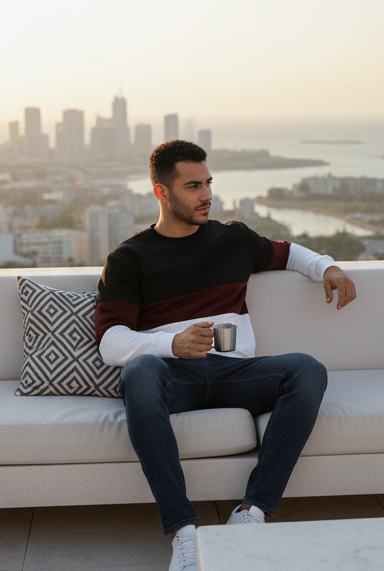 Black Maroon And White Block SweatShirt