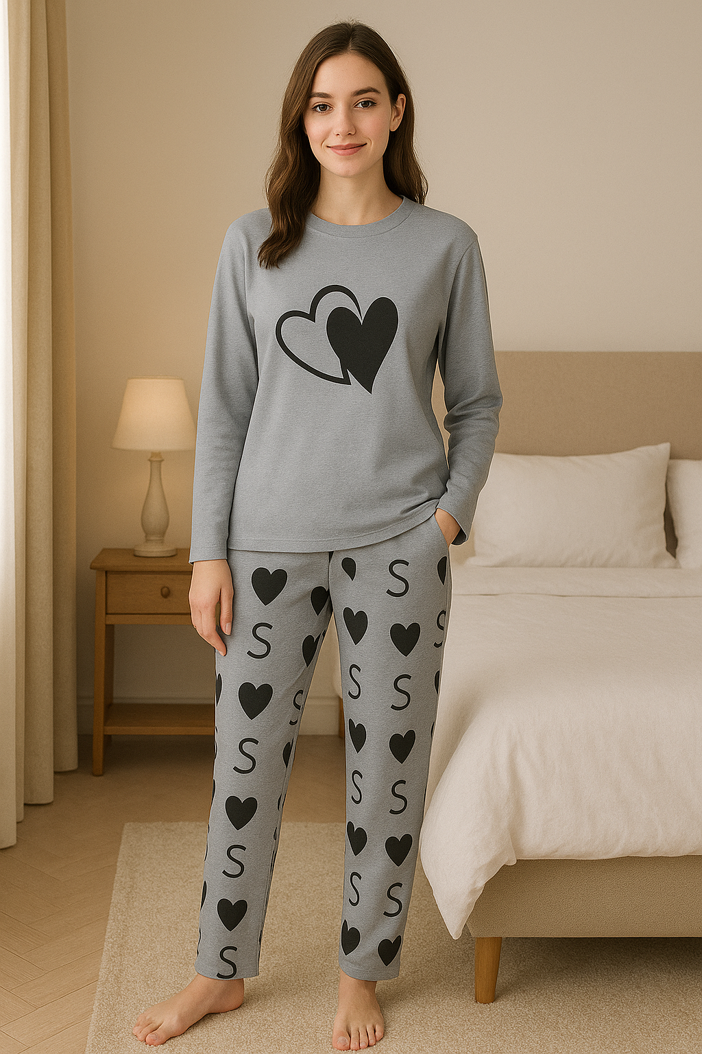 Double heart Grey PJ Suit