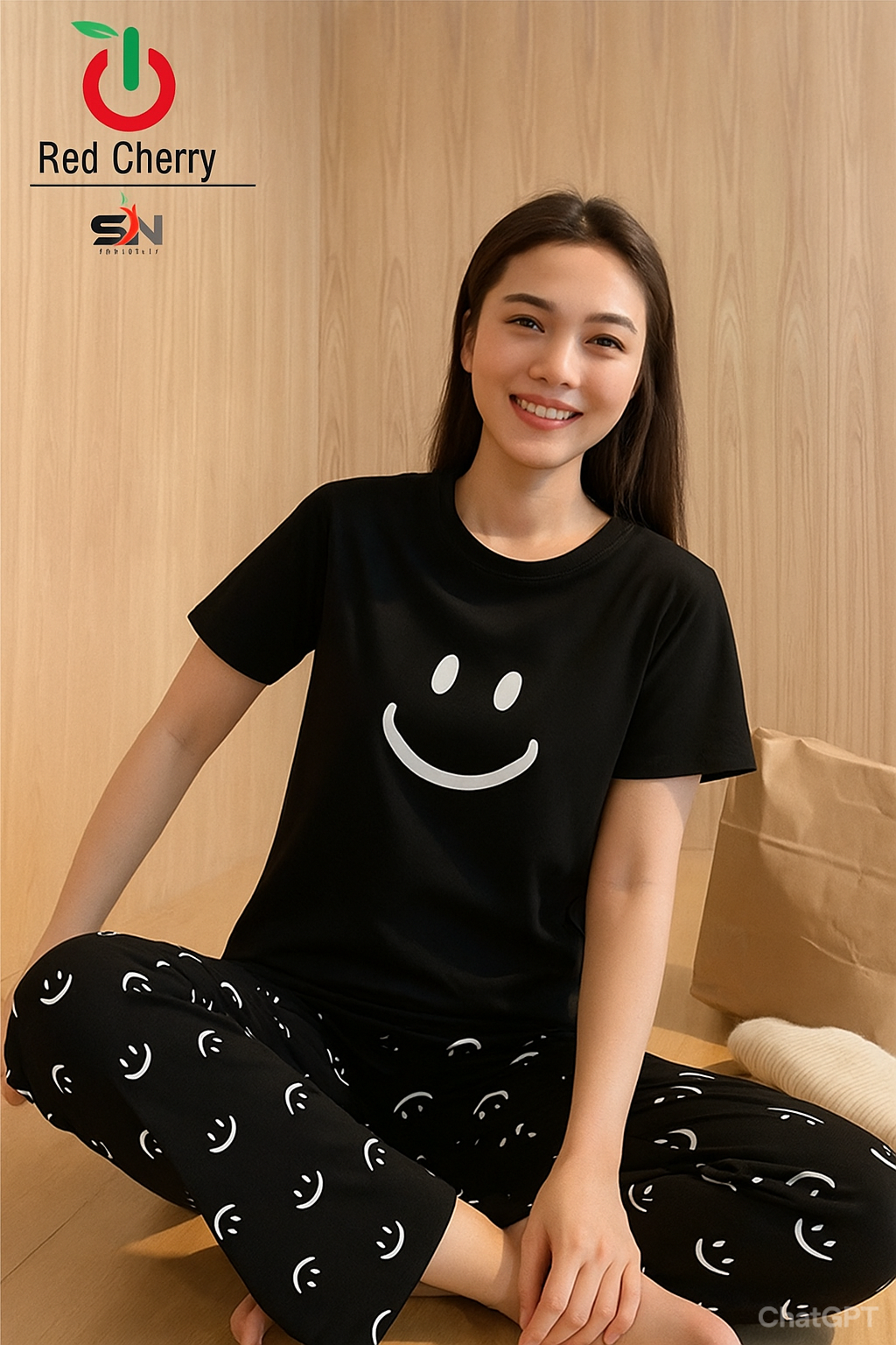 Black Smile Printed Night Suit
