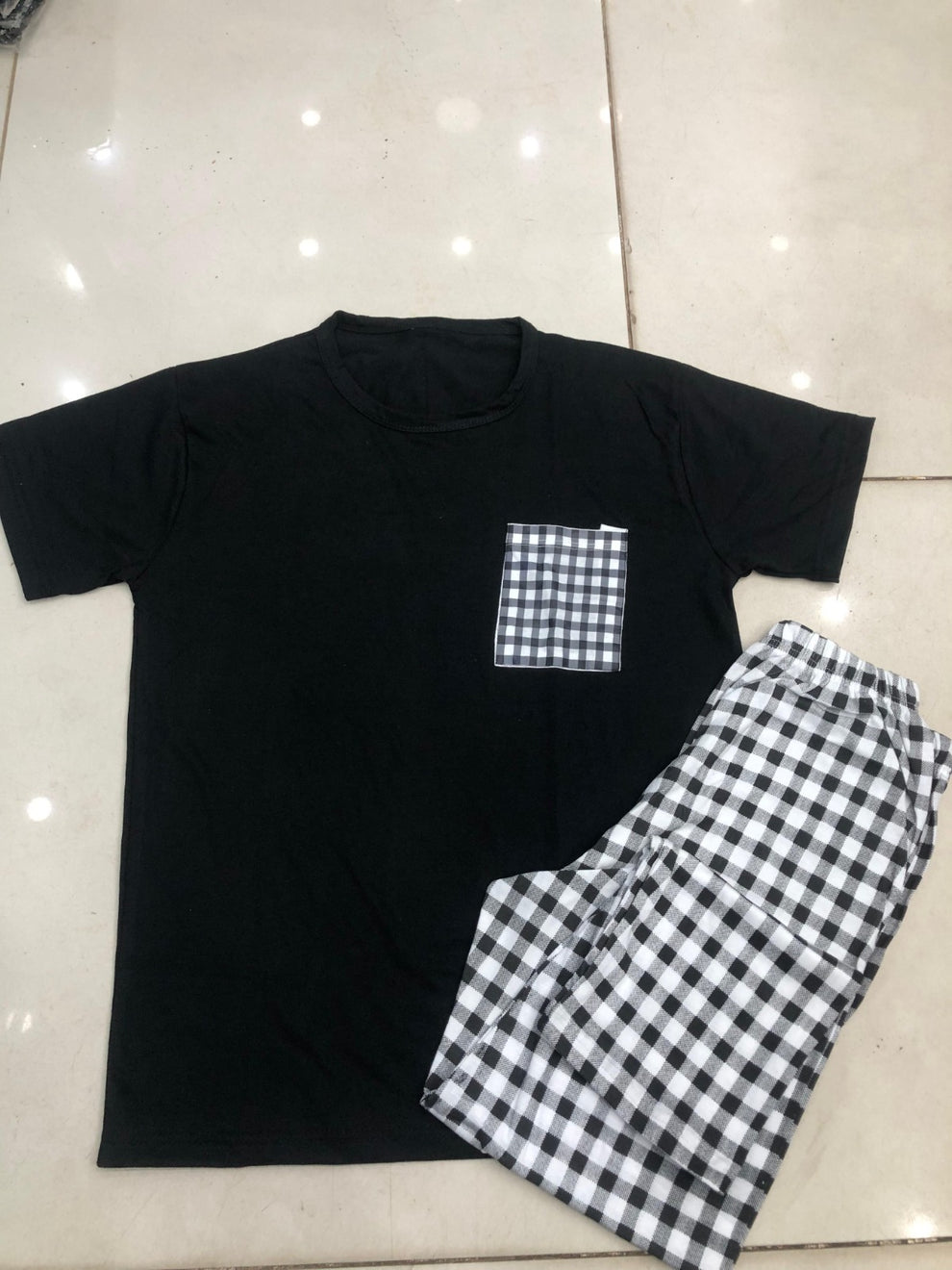 Trellis Print Black Soft Cotton PJ Suit